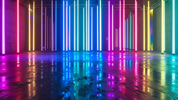 a colorful display of lights is reflected in a puddle of water