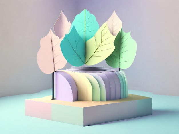 A colorful display of paper with leaves on it