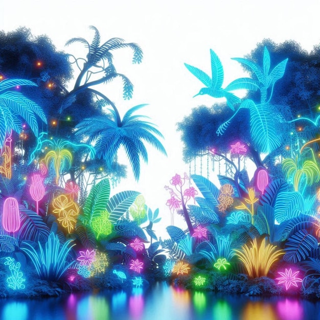 a colorful display of plants and trees with the word tropical on the bottom