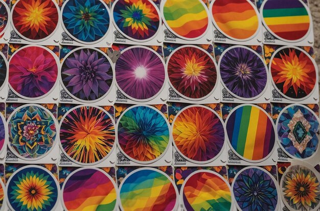 a colorful display of rainbow circles and a rainbow colored circle