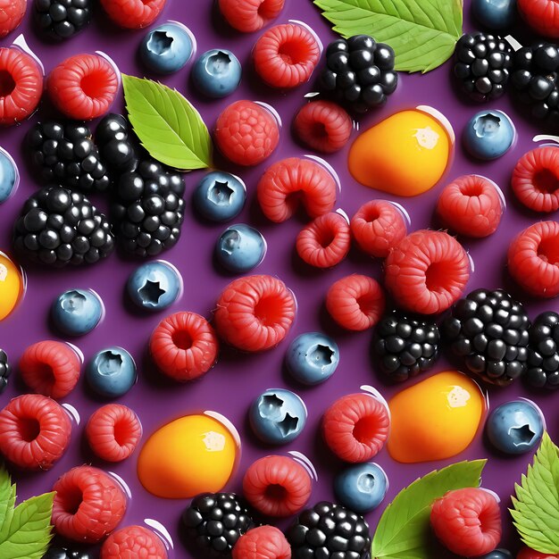 Photo a colorful display of raspberries raspberries and blueberries