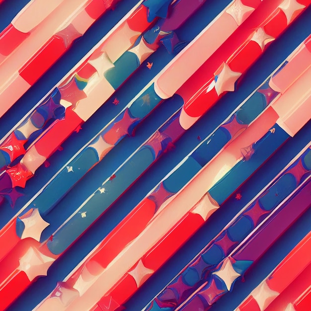 A colorful display of red, white and blue straws with stars and a star on the top.