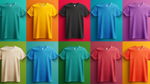 a colorful display of t shirts with a rainbow colored shirt