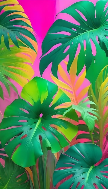 a colorful display of tropical plants and the colors of the rainbow