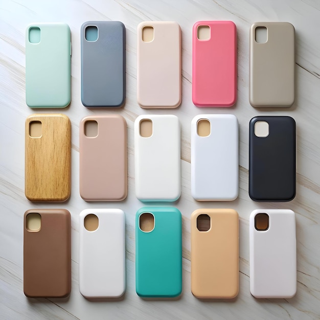 A colorful and diverse collection of 12 phone cases offering a variety of styles and colors to suit any taste