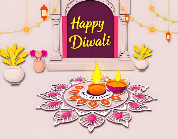 Photo colorful diwali decor with hanging lanterns