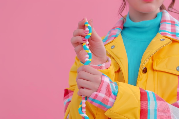 Colorful DNA strand held by a child in bright attire emphasizing the joy and accessibility of genet