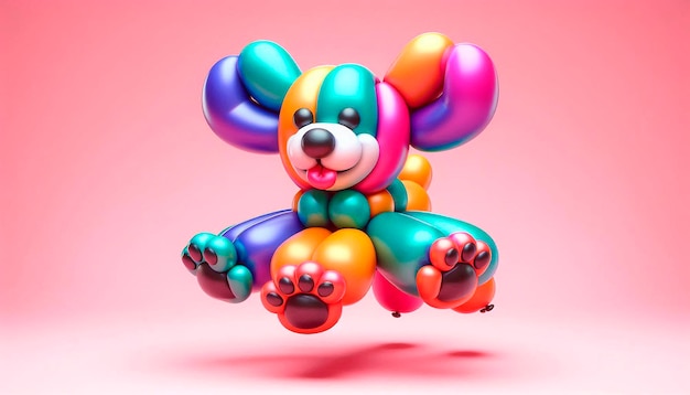 a colorful dog balloon with a pink background