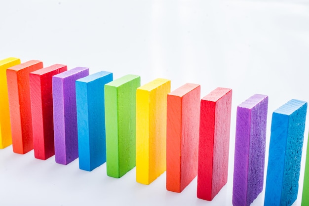 Colorful domino blocks on white background