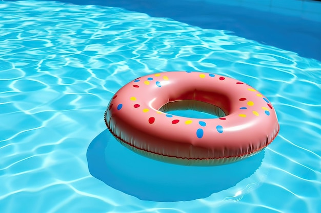 Colorful donut float in swimming pool inflatable circle floats in the pool summer holidays concept