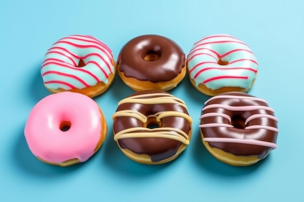 Colorful Donut Set Chocolate And Pink Generative AI