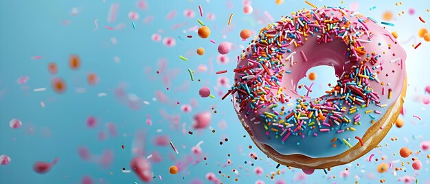 Photo colorful donut with sprinkles on vibrant background