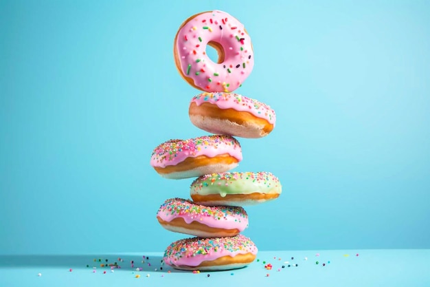 Colorful donuts on a blue background