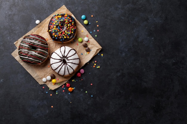 Colorful donuts and candies