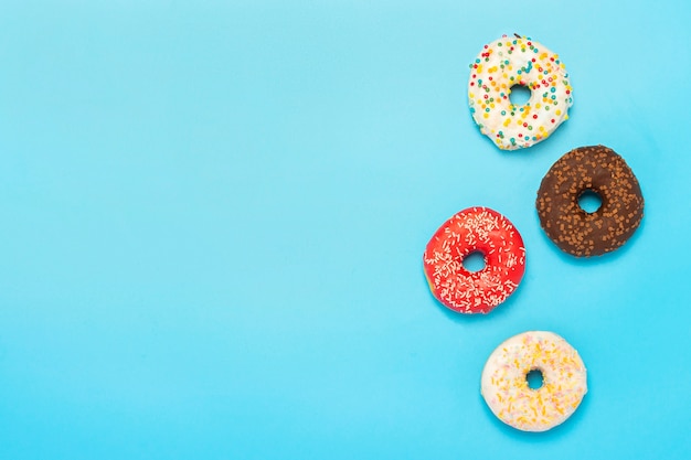 Colorful donuts of different types