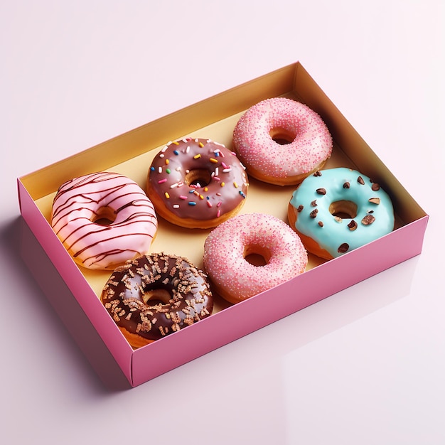 Colorful donuts in textured box delicous cookies