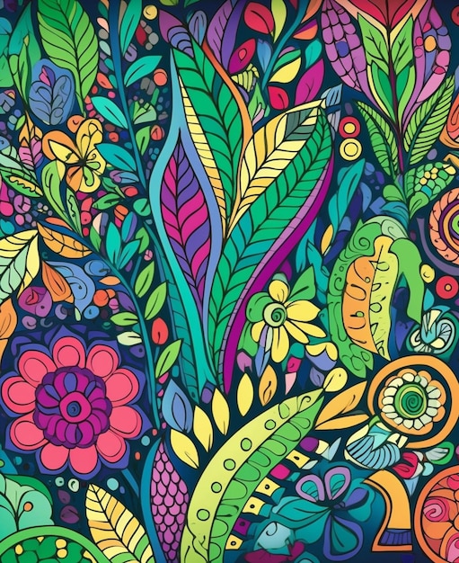 A colorful doodle of a floral pattern.