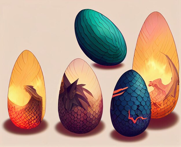 Colorful dragon eggs cartoon magical or mythological creature