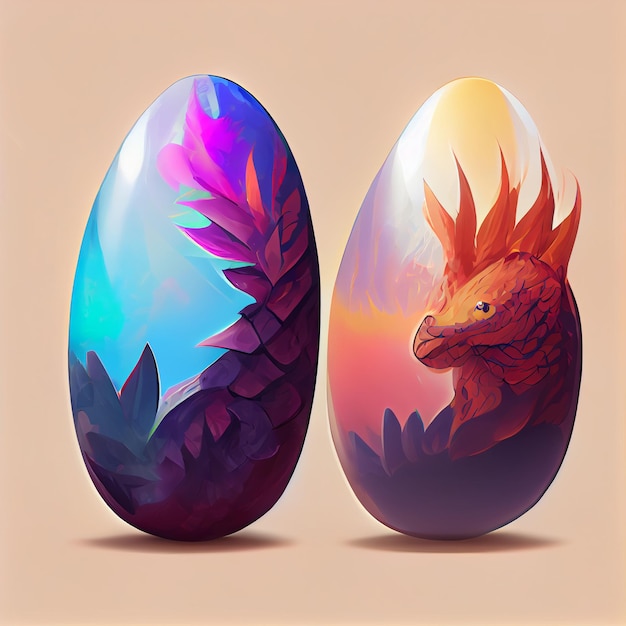 Colorful dragon eggs cartoon magical or mythological creature