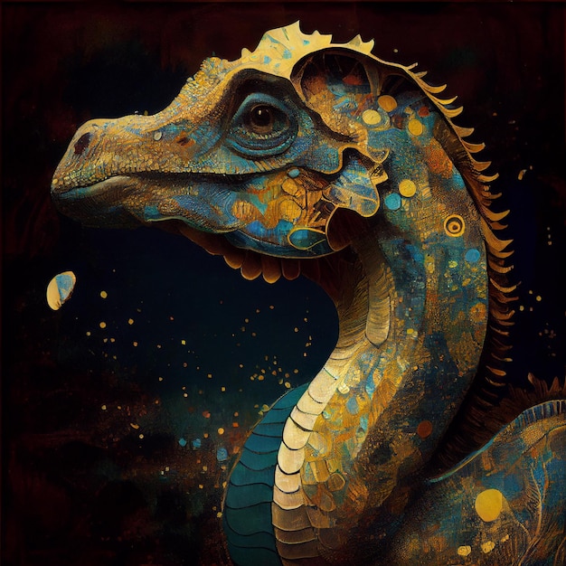 A colorful dragon with a crown on its head and a blue body.