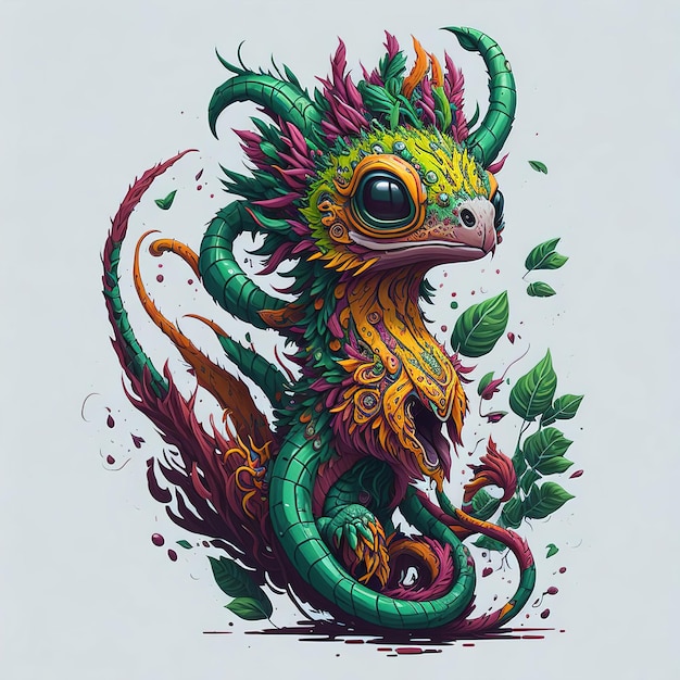 A colorful dragon with a green head and a yellow head.