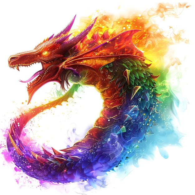 Colorful Dragon with Smoke and Sparkles