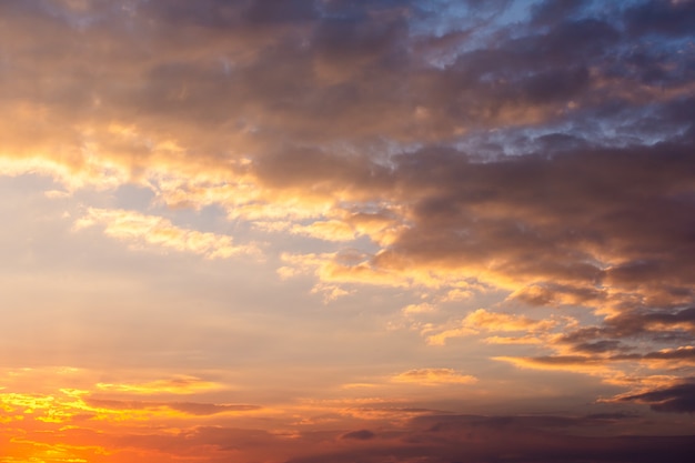 Colorful dramatic sky with cloud at sunset