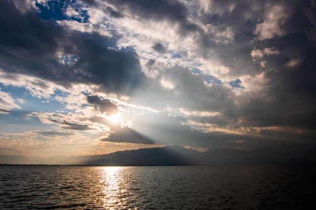 Colorful dramatic sky with cloud at sunset