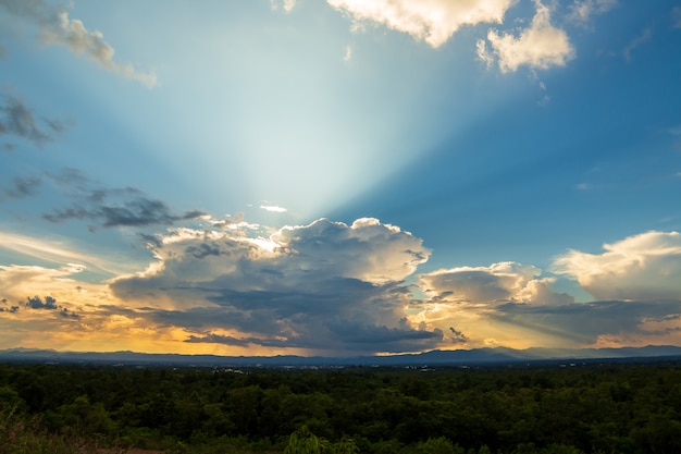 Colorful dramatic sky with cloud at sunset.