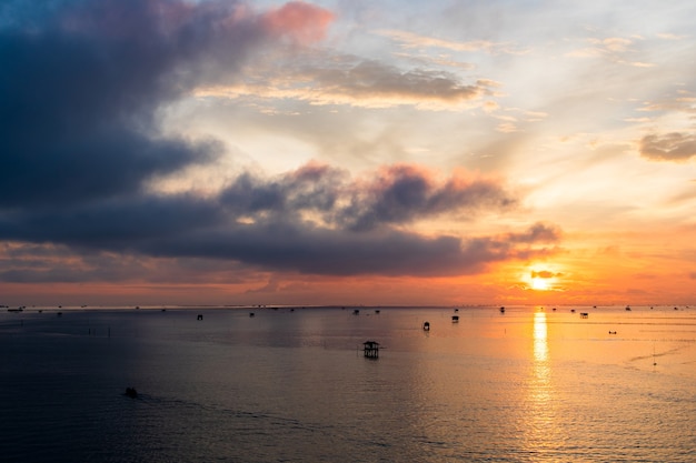 colorful dramatic sky with cloud at sunset