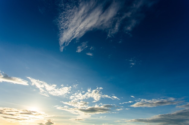 Colorful dramatic sky with cloud at sunset.