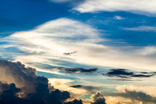 Colorful dramatic sky with cloud at sunset.