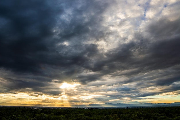 Colorful dramatic sky with cloud at sunset