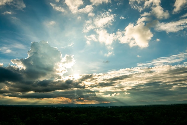 Colorful dramatic sky with cloud at sunset