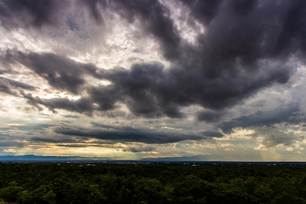 Colorful dramatic sky with cloud at sunset