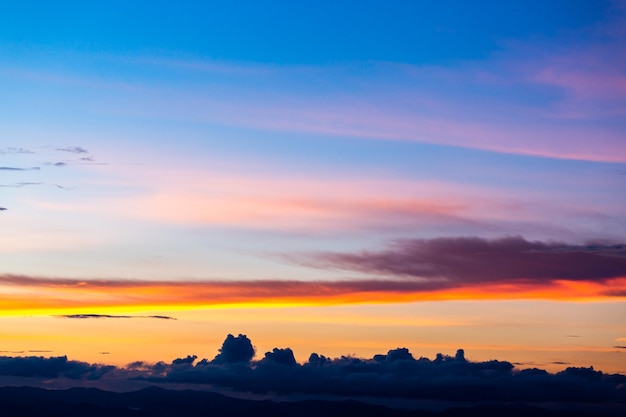 Colorful dramatic sky with cloud at sunset