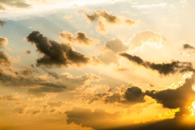 Colorful dramatic sky with cloud at sunset