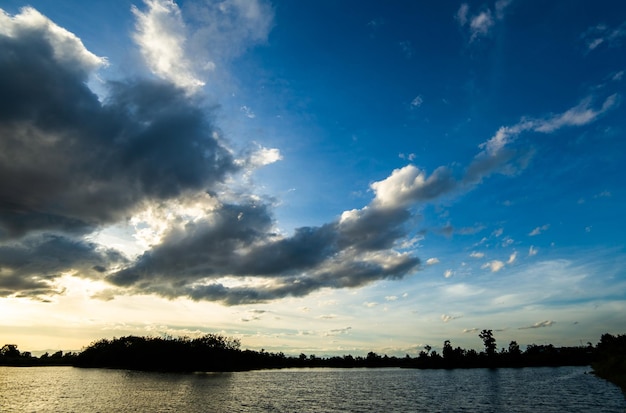 Colorful dramatic sky with cloud at sunset