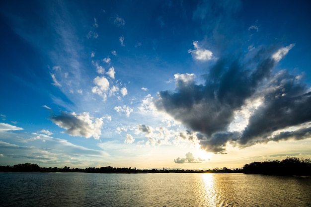 Colorful dramatic sky with cloud at sunset