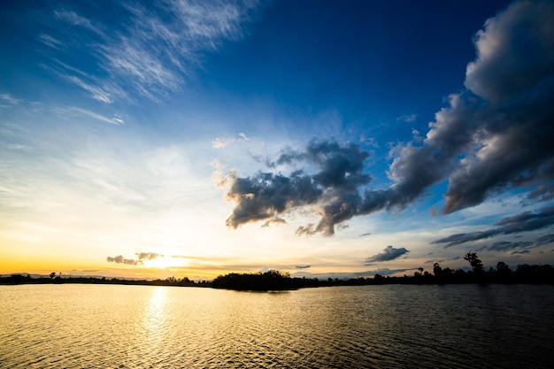 Colorful dramatic sky with cloud at sunset