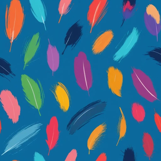 a colorful drawing of a blue background with colorful leaves