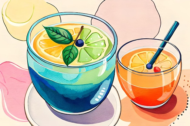 A colorful drink with a blue and green drink in it.