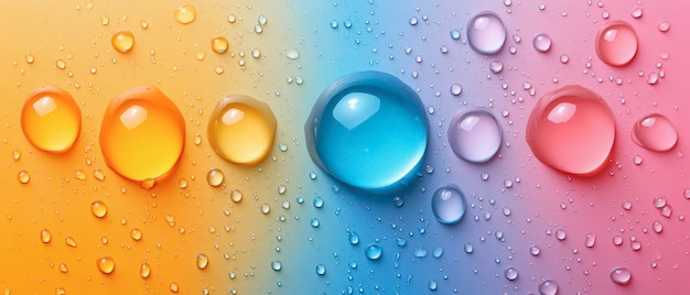 Photo colorful droplets cascading on a vibrant gradient background