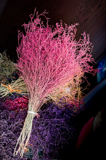 Colorful dyied dried wild flowers for doceration