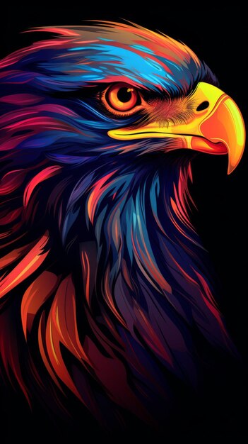 Colorful Eagle Face on Black Background Generative AI