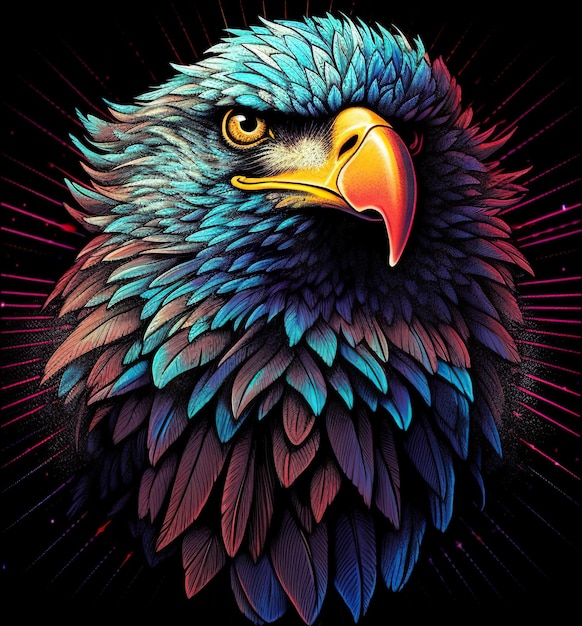 A colorful eagle head on a black background generative ai image