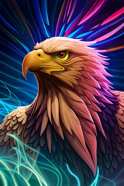 A colorful eagle with a blue background