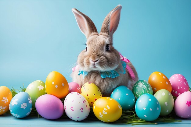 Colorful Easter Bunny with Decorated Eggs