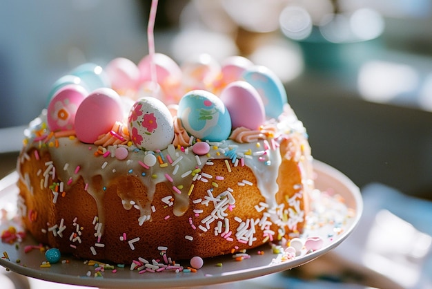 Colorful Easter cake photography with DSLR macro lens in soft morning light