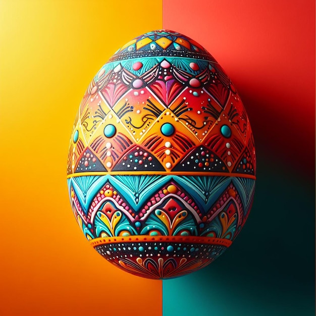 Colorful Easter egg with floral pattern on colorful background